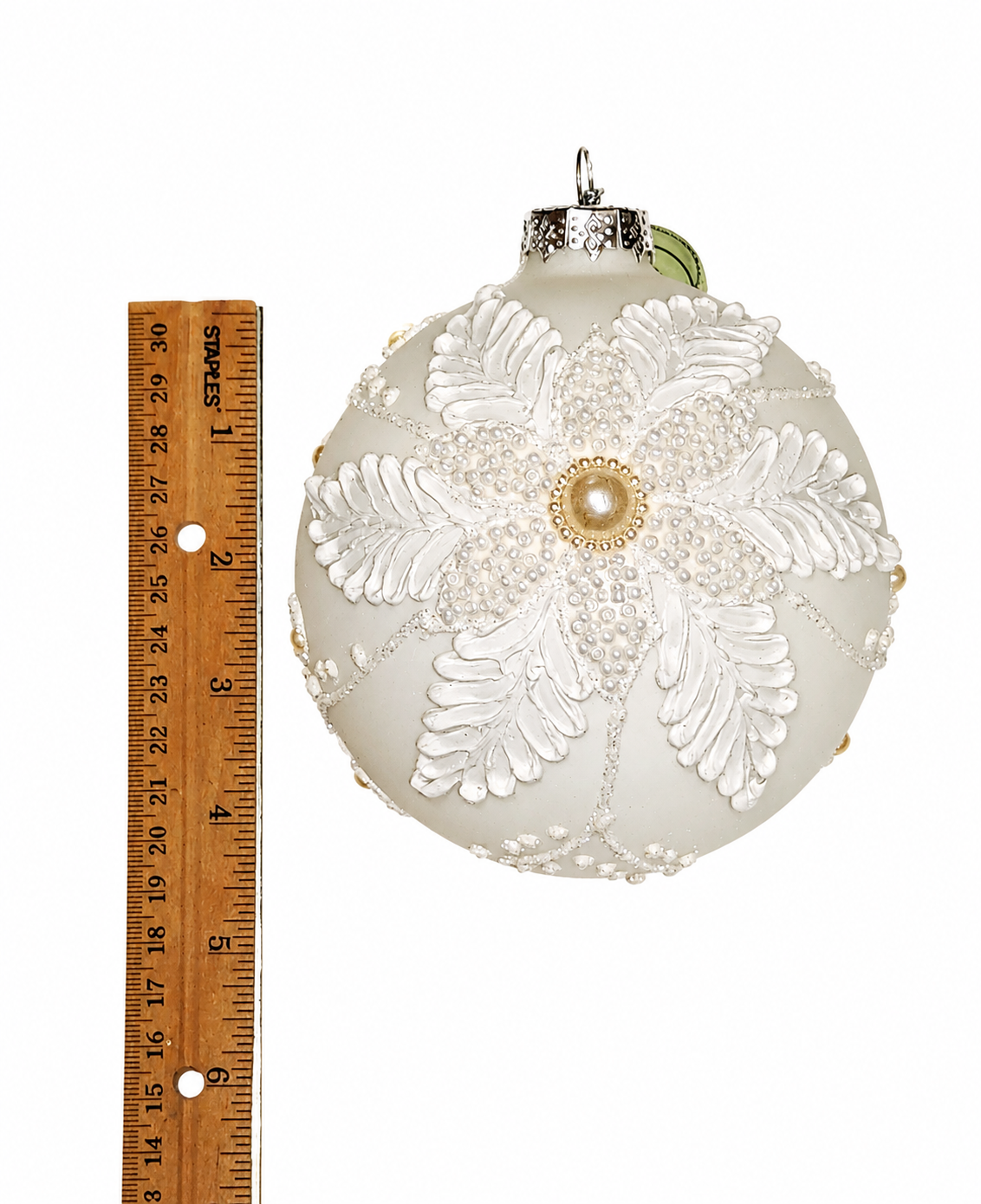 4" GLASS PEARL POINSETTIA BALL ORNAMENT