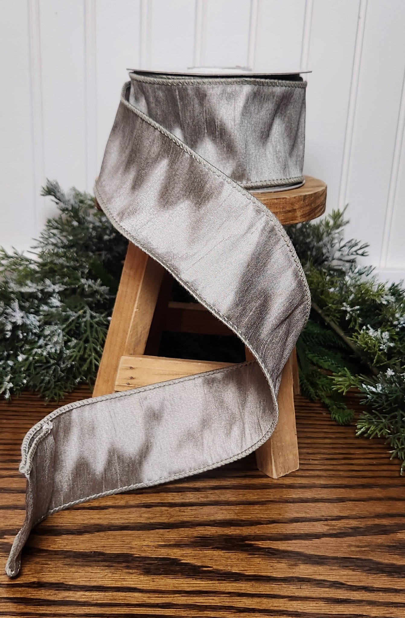2.5" X 10Yds Wired Anisha Ribbon Driftwood Grey