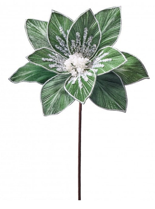 21" VELVET W/GLITTER POINSETTIA STEM