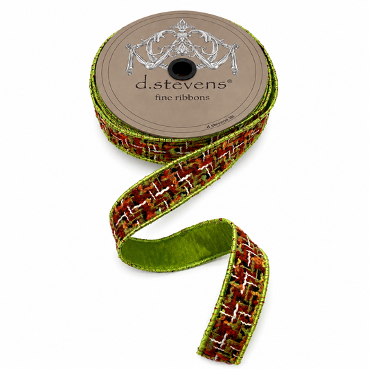 1" x 10yds boucle/dupion back, lime/burgundy/white d.stevens