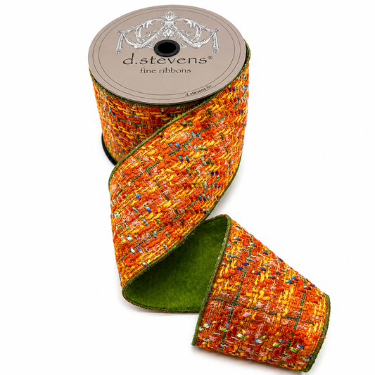 4“ x 10yds boucle/dupion orange/green/blue d.stevens