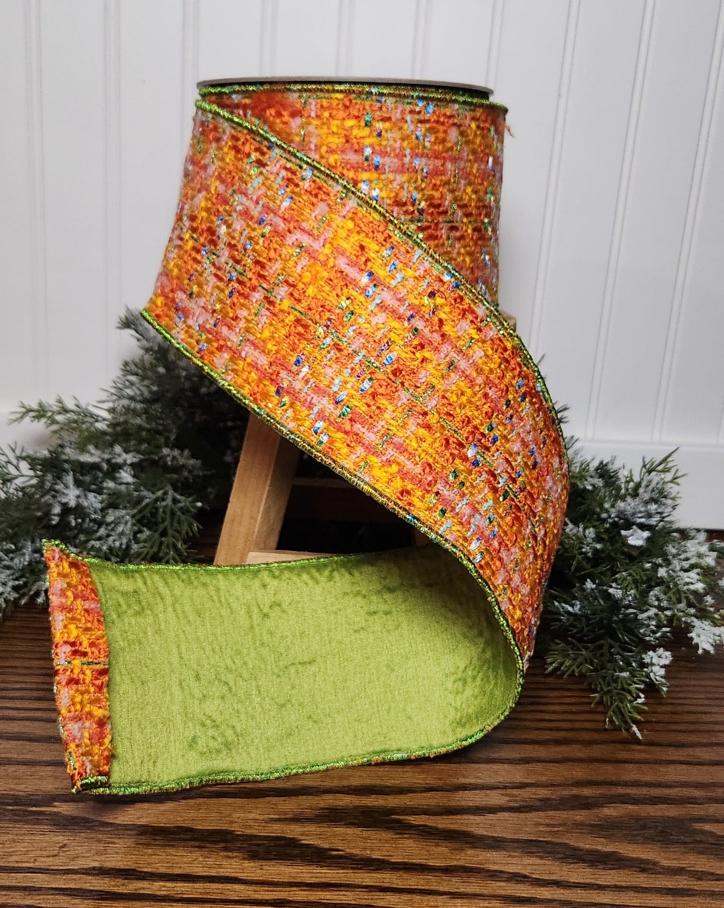 4“ x 10yds boucle/dupion orange/green/blue d.stevens