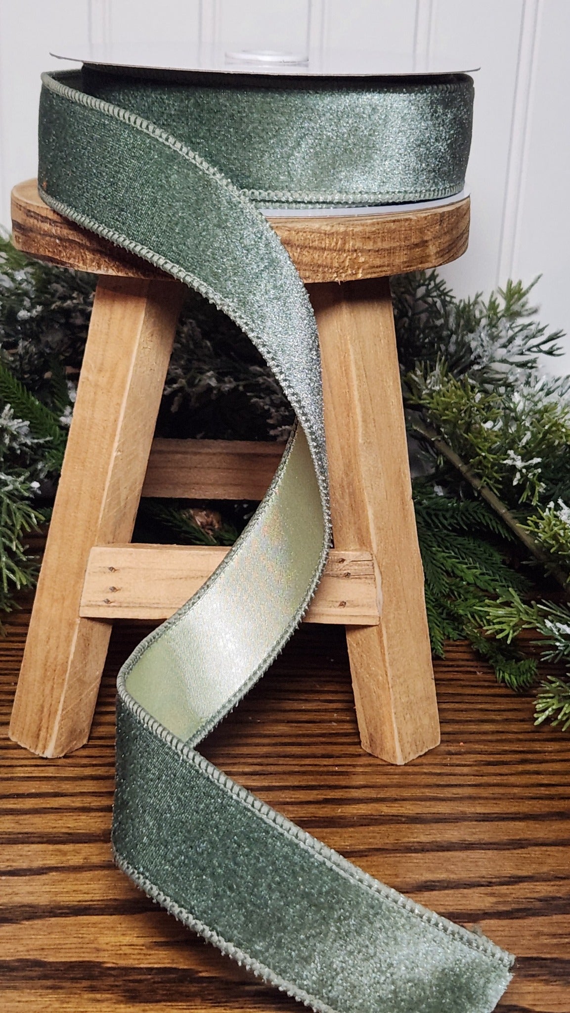 1.5" X 10 YD Deluxe Velvet Satin Backing Ribbon: Sage Green