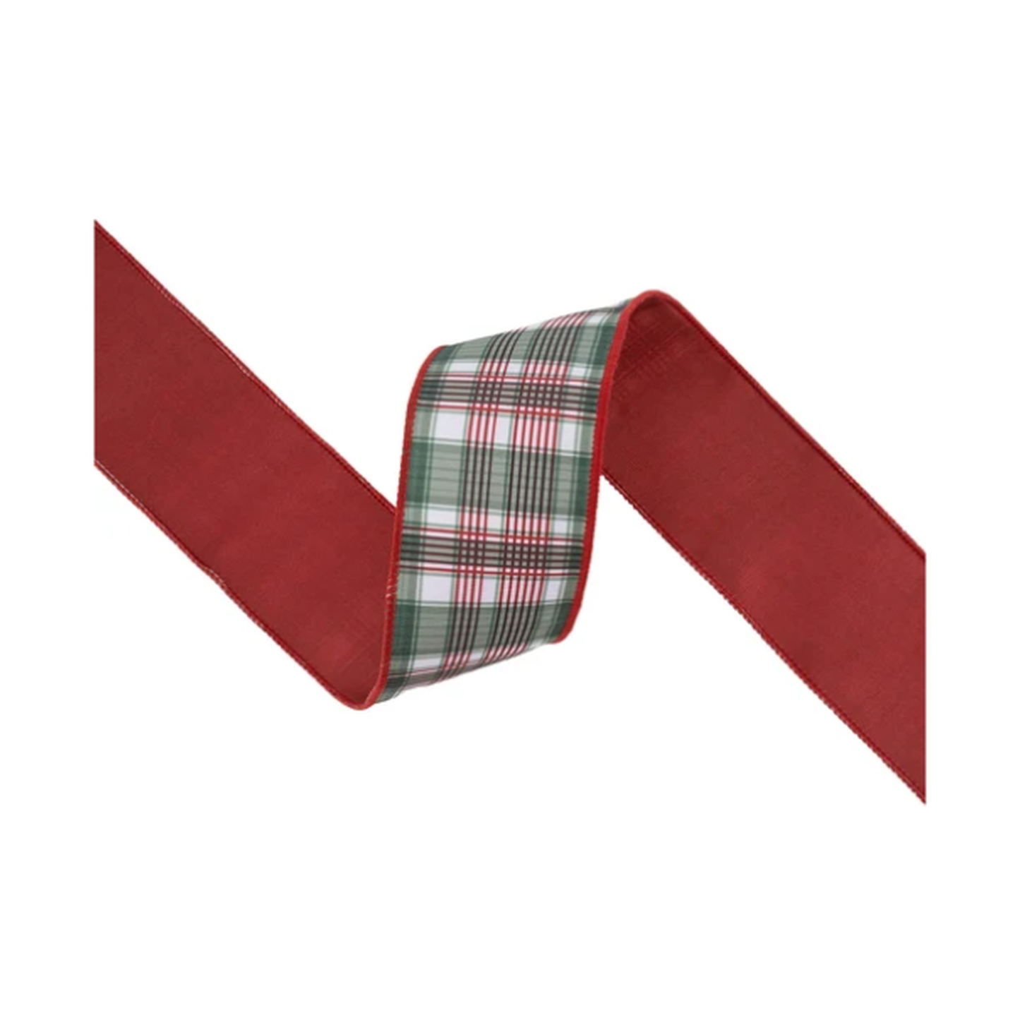2 1/2" Wired Reversible Dupioni | Red/Green Plaid with Red Backing