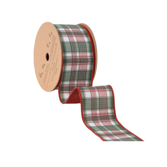 2 1/2" Wired Reversible Dupioni | Red/Green Plaid with Red Backing