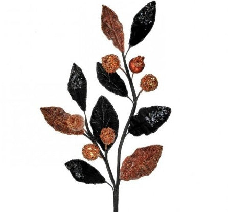 28" GLITTER W/JEWEL HALLOWEEN LEAF SPRAY