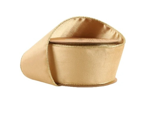 2 1/2" X 10 YD  Reversible Classic Velvet Wired Ribbon | Tan/Gold