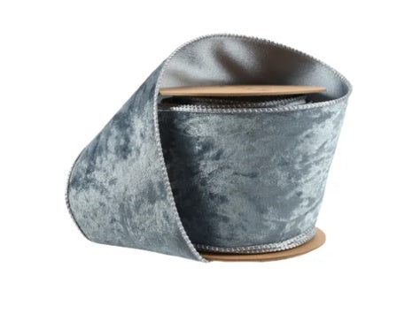 4" X 10 YD Reversible Frosted Blue Velvet Wired Ribbon