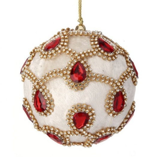 4" VELVET WITH JEWEL/RHINESTONE BALL ORNAMENT