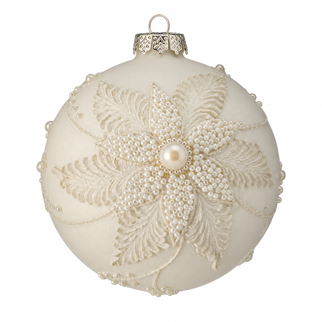 4" GLASS PEARL POINSETTIA BALL ORNAMENT