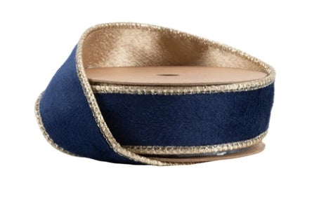 1" X  10 YD Reversible Classic Velvet Wired Ribbon | Navy/Gold