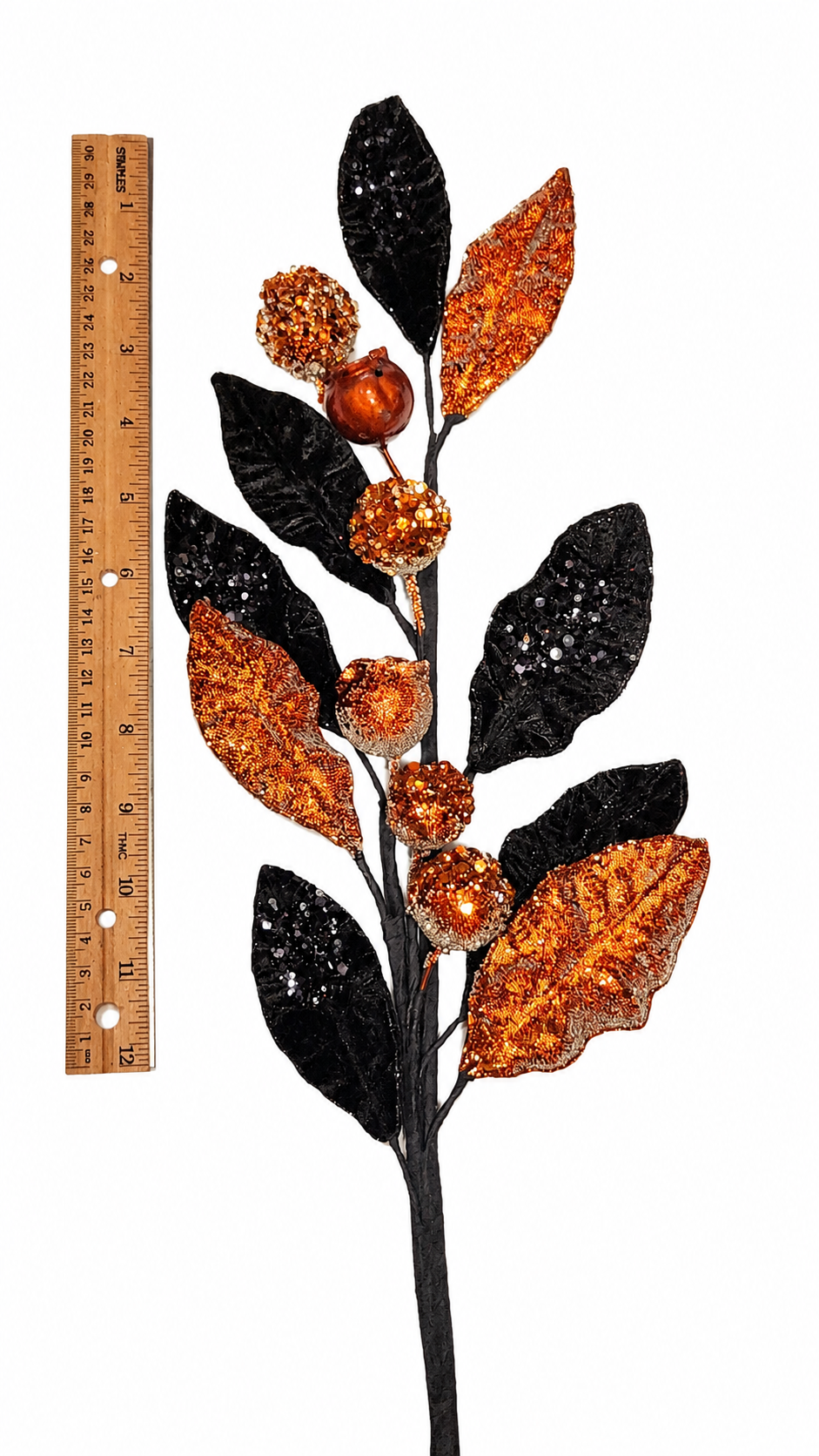 28" GLITTER W/JEWEL HALLOWEEN LEAF SPRAY
