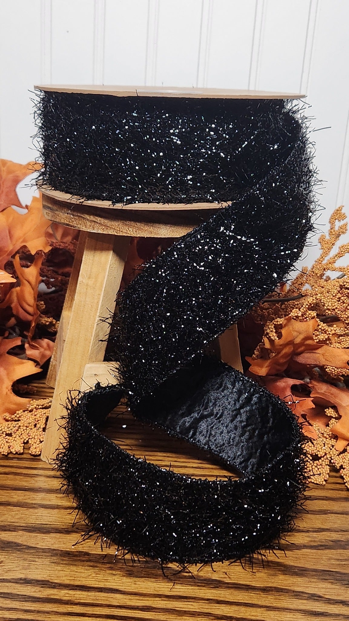 2 1/2" X 10 YD Wired Ribbon | Black Sparkle Fur