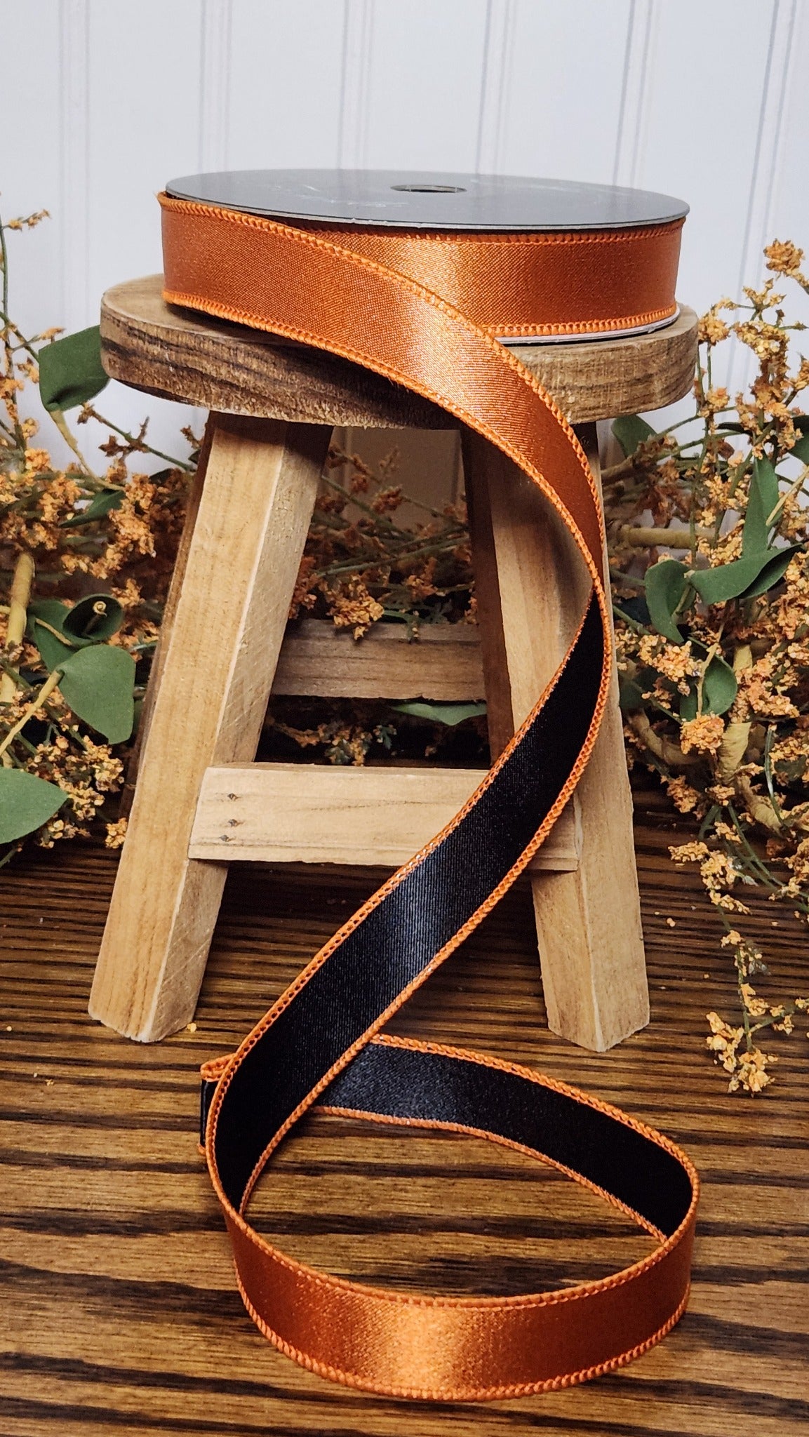 1" X 10 SPRING SATIN DUO Orange and Black - Farrisilk