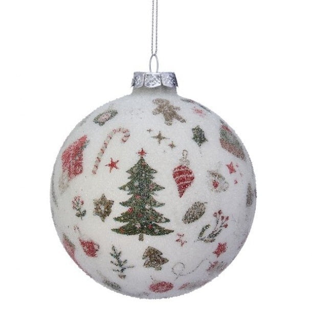 4" GLASS SUGARED COZY CHRISTMAS BALL ORNAMENT