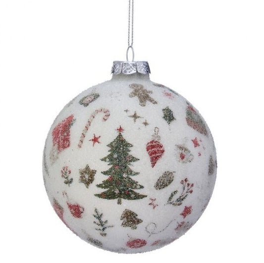 4" GLASS SUGARED COZY CHRISTMAS BALL ORNAMENT
