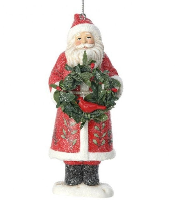 5" SANTA W/HOLLY WITH ORNAMENT