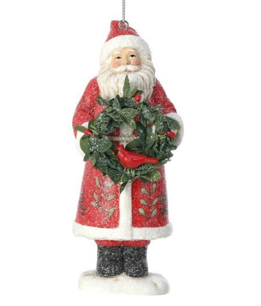 5" SANTA W/HOLLY WITH ORNAMENT